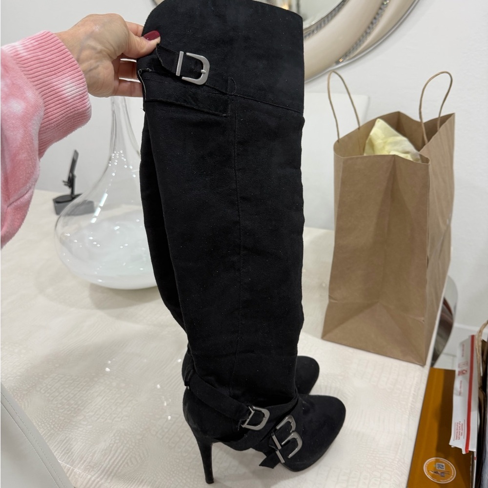 Black Suede Knee-High Boots